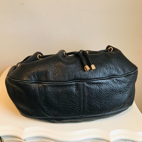 Michael Kors Black Pebbled Leather Braided Drawstring Hobo Shoulder Bag - Picture 5 of 9